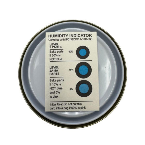 Humidity Indicator Cards (3 Spots 5%, 10%, 60%) – 125 Pcs Provide Quick and Reliable Monitoring of Moisture Levels in Electronics Packaging.